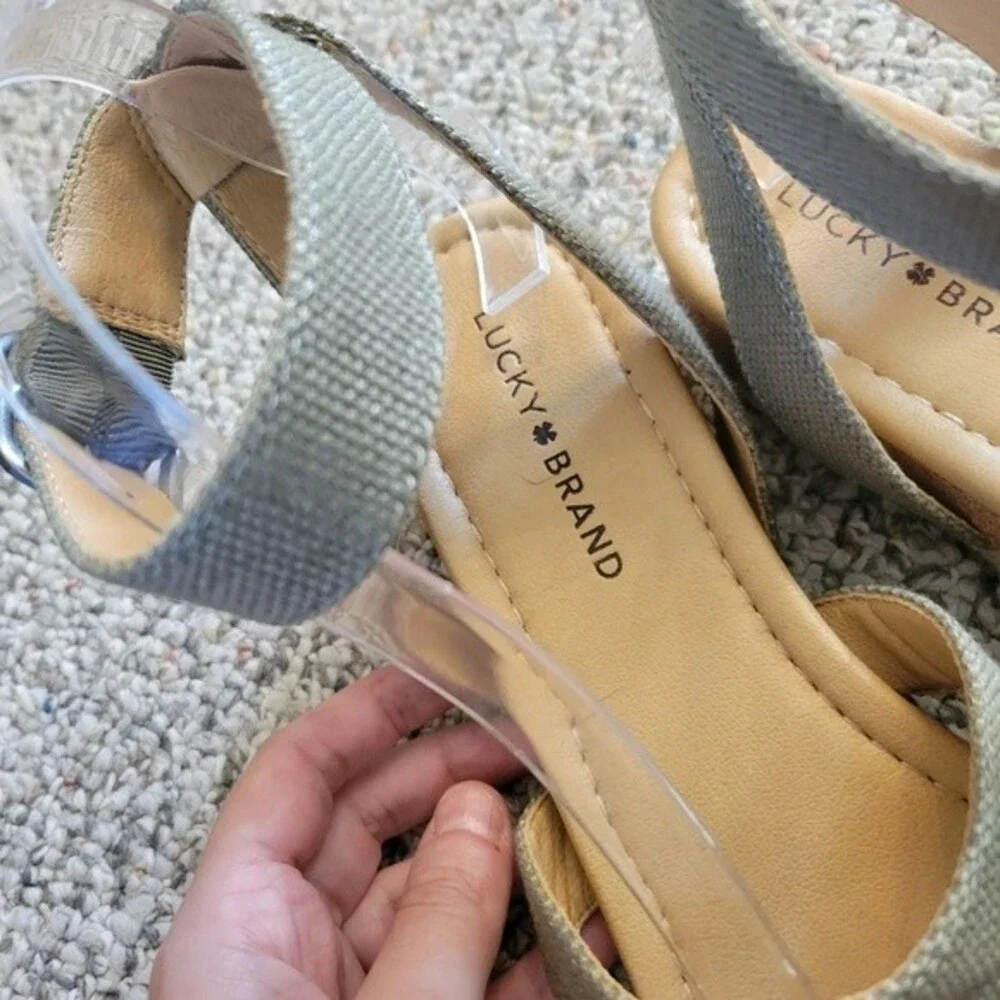 Lucky Brand Wensdei Canvas Wedge Sandals Valley Sage Green Size 10